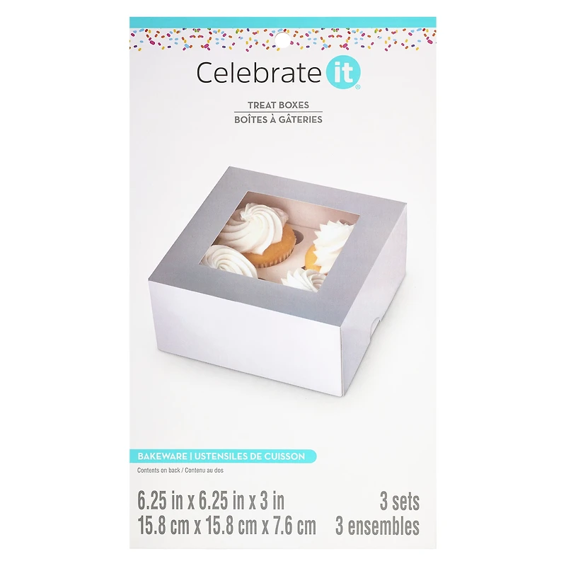 6 Packs: 3 ct. (18 total) Silver & White Cupcake Boxes by Celebrate It®