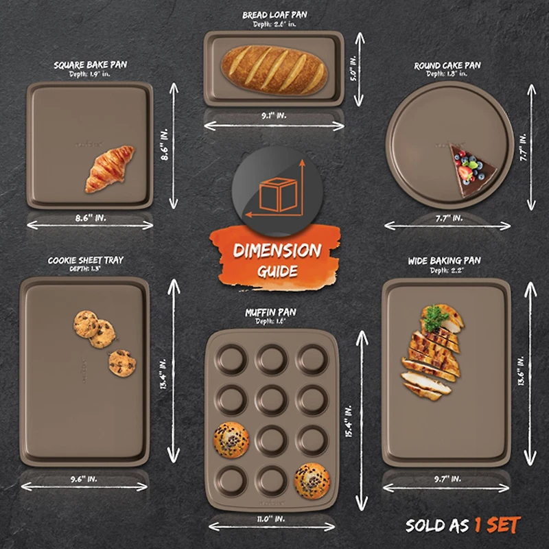 NutriChef Bronze Non-Stick Kitchen Bakeware Set