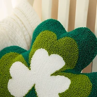 Glitzhome® 14" St. Patrick's Hooked Shamrock-Shaped Pillow