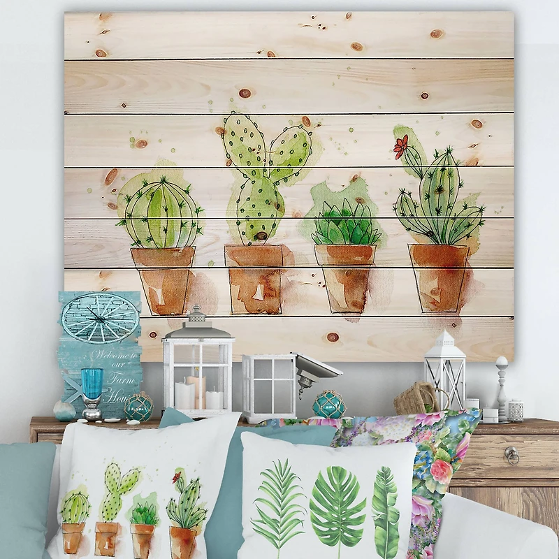 Designart - Cacti In Ceramic Pots In Gentle Tones I