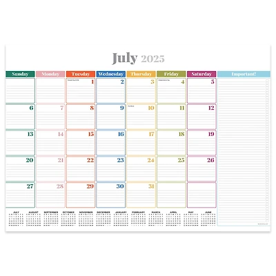 July 2025 - June 2026 Medium Rainbow Blocks Desk Pad Monthly Blotter Calendar