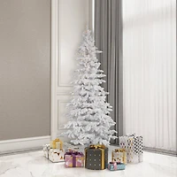 6.5ft. Pre-Lit Flocked White Slim Artificial Christmas Tree, Warm White LED Lights