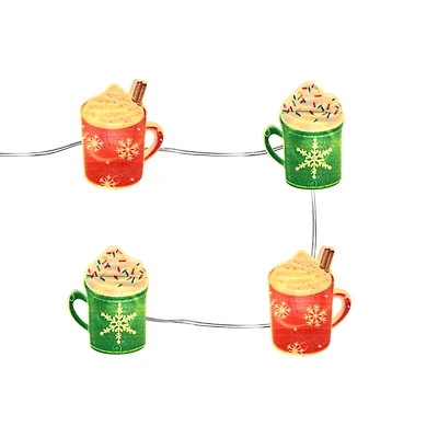 18ct. Warm White LED Hot Cocoa Snowflake Mug String Lights on Silver Wire by Ashland®