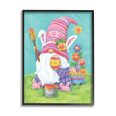 Stupell Industries Whimsical Gnome Painting Easter Eggs Festive Flowers Framed Giclee Art