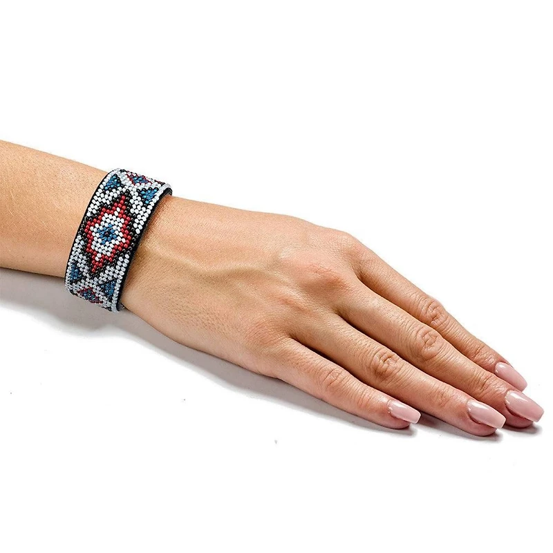 Wonderland Crafts Red & White Bead Artificial Leather Embroidery Bracelet Kit