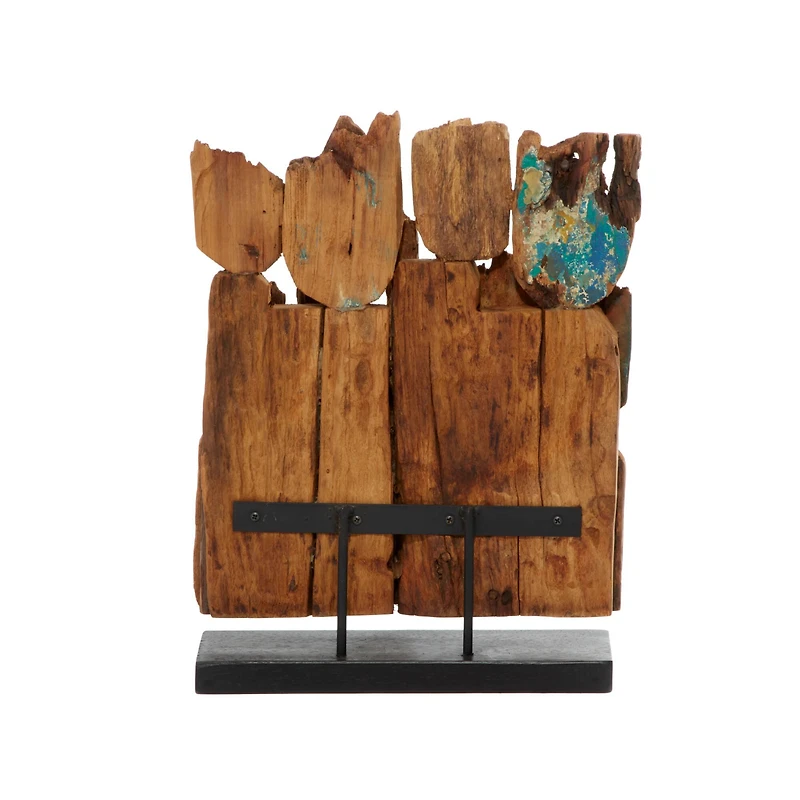 16" Brown Teak Wood Natural Abstract Sculpture