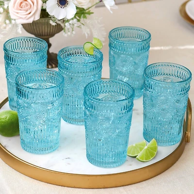 Kate Aspen® 13oz. Vintage Textured Aqua Blue Drinking Glasses, 6ct.