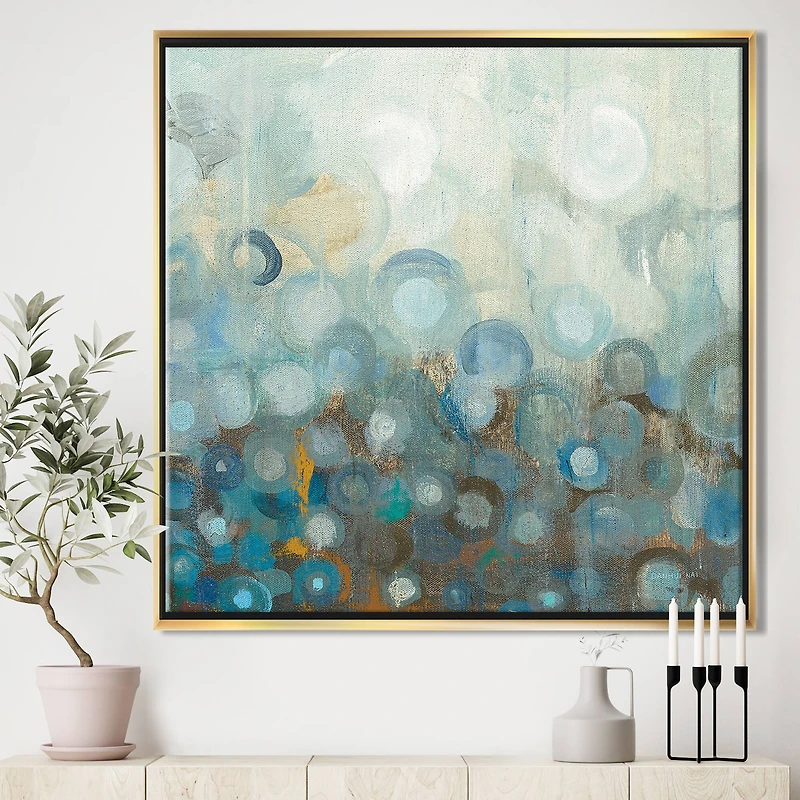 Designart - Blue and Bronze Dots on Glass II - Modern & Contemporary Framed Canvas