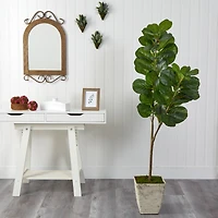 5.5ft. Fiddle leaf Fig Artificial Tree in Country White Planter