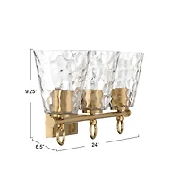 Hello Honey® Imogen Brushed Gold Metal & Hammered Water Glass 3-Light Vanity Light