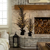 5ft. Pre-Lit LED Halloween Black Twig Artificial Fall Tree in Burlap Planter