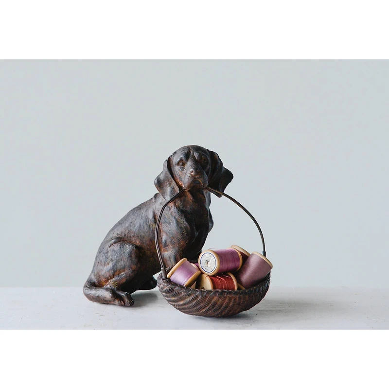 Hello Honey® Resin Sitting Dog Holding Basket