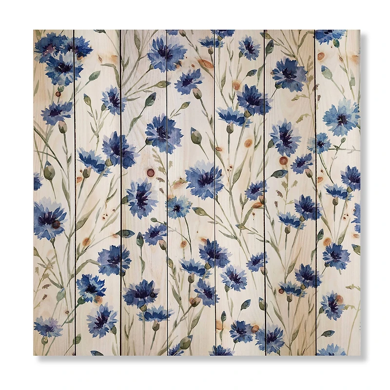 Designart - Blue Wildflowers With Green Leaves II