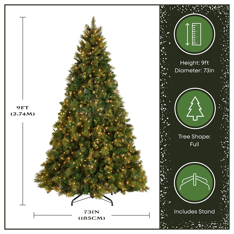 9 ft. Pre-Lit Carolina Pine Medium Artificial Christmas Tree, Clear Lights
