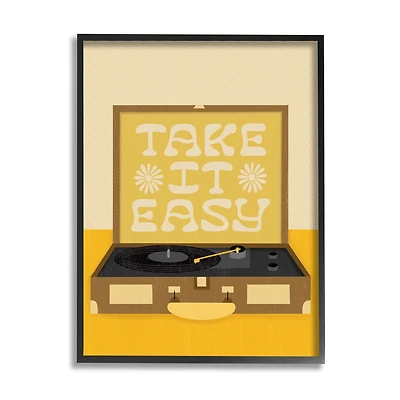 Stupell Industries Take it Easy Motivational Vintage Boho Record Player Framed Wall Art