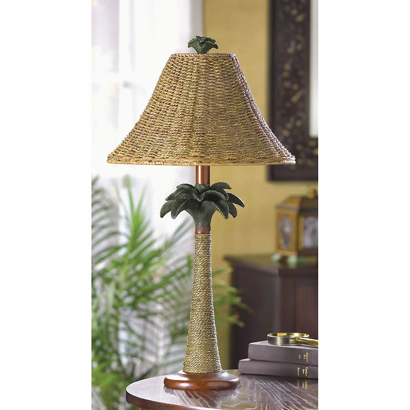 25.5" Palm Tree Rattan Lamp