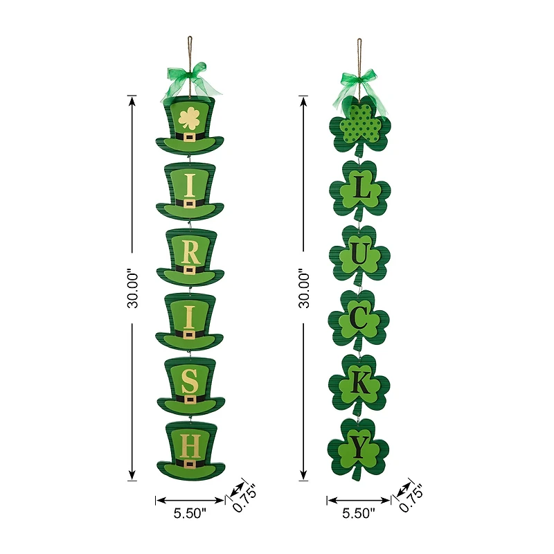 Glitzhome® 30" Set of 2 St. Patrick's Wooden Shamrock / Leprechaun Hats Door Hanger