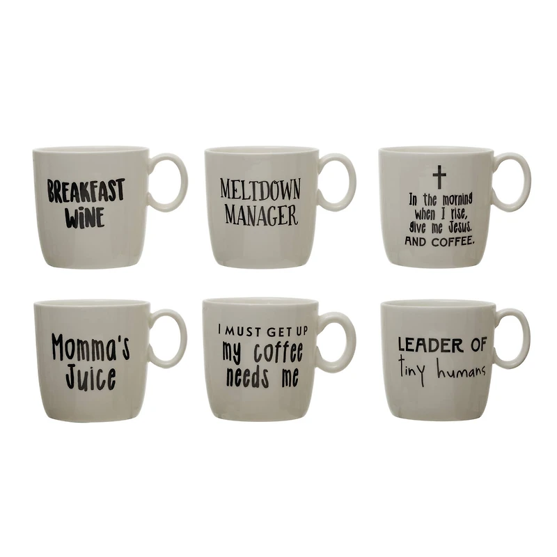Hello Honey® Assorted Black & White Stoneware Mug with Saying Set