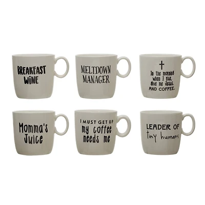 Hello Honey® Assorted Black & White Stoneware Mug with Saying Set