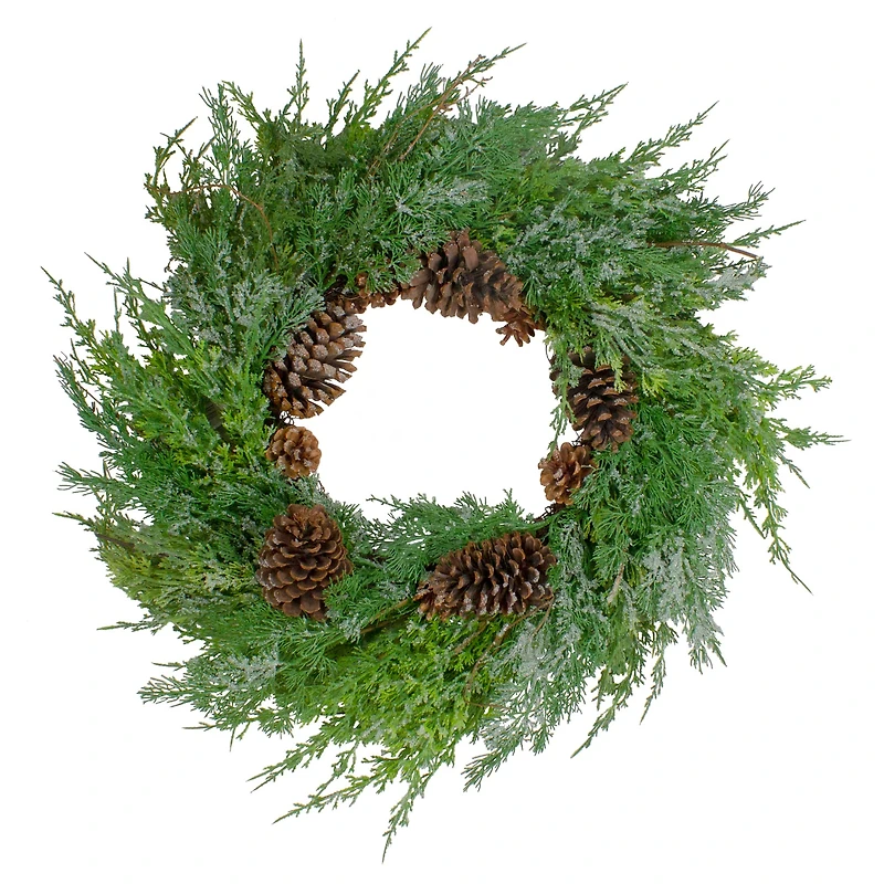 26" Frosted Cedar & Pinecone Christmas Wreath