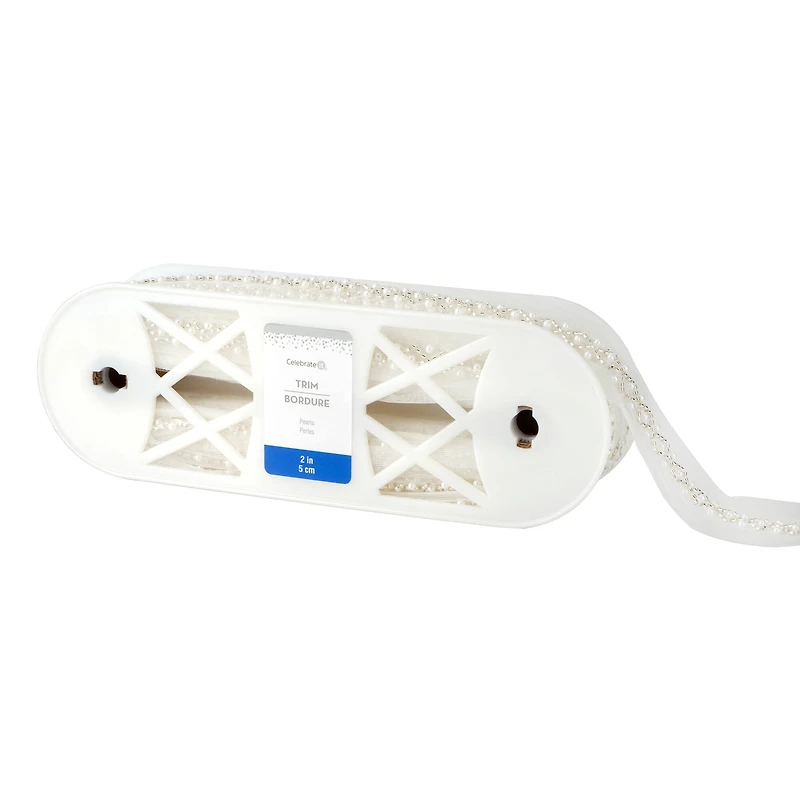 2" White Crisscross Pearls Sheer Ribbon by Celebrate It®