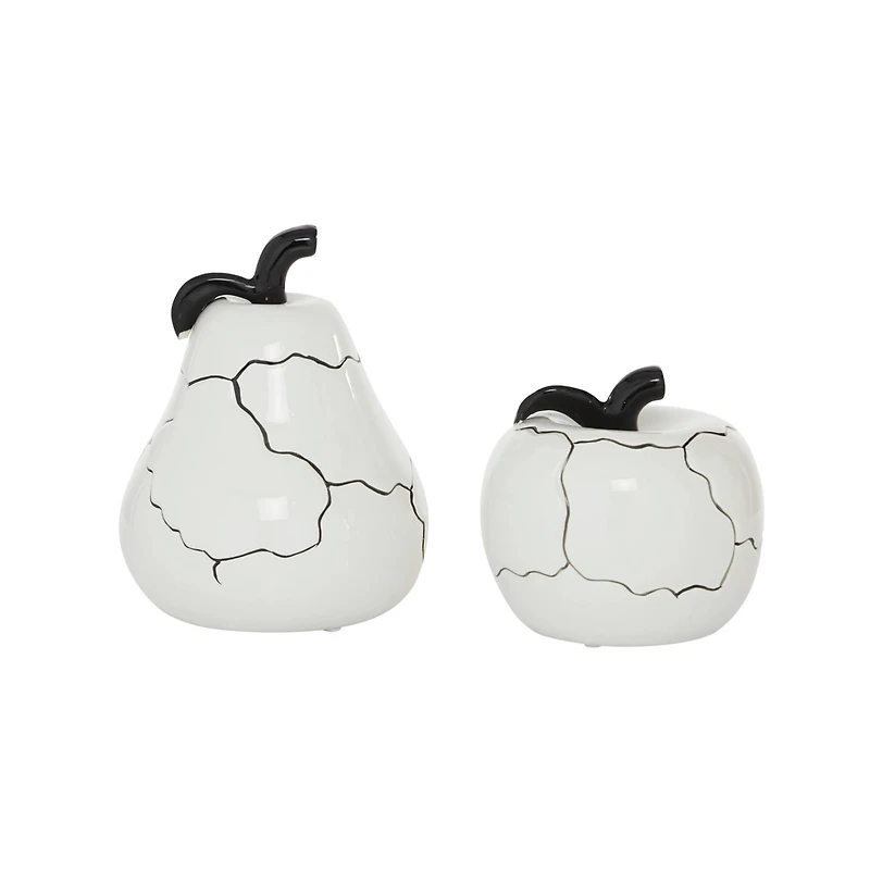 Set of 2 White Dolomite Contemporary Sculpture, 6", 9"