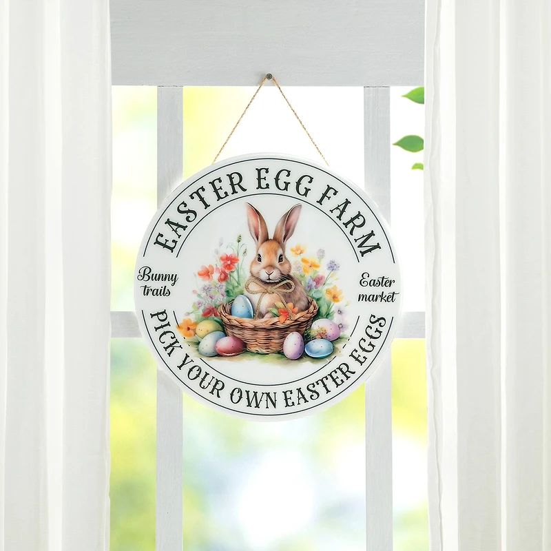 Glitzhome® 11.75" Easter Bunny Round Wall or Door Hanger