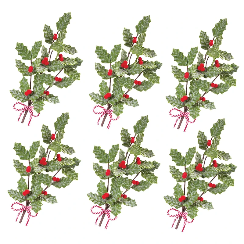 22.5" Frosted Fabric Holly Berry Sprays, 6ct.