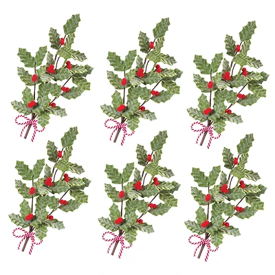 22.5" Frosted Fabric Holly Berry Sprays, 6ct.