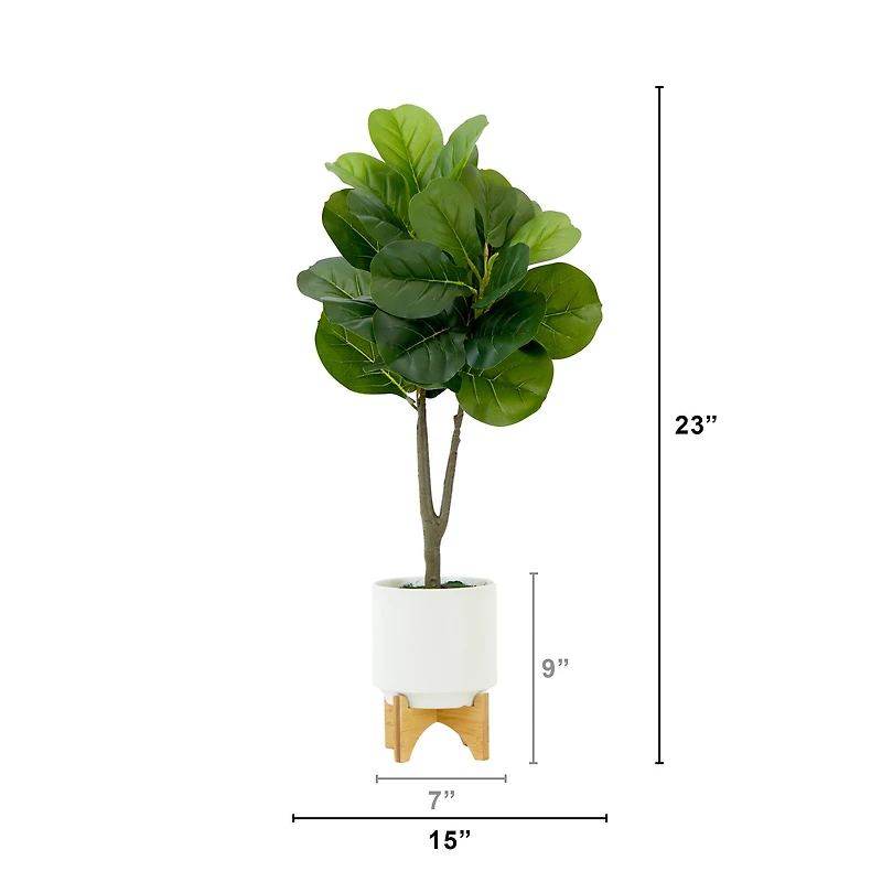 33" Artificial Green Fiddle Fig with Stand Planter