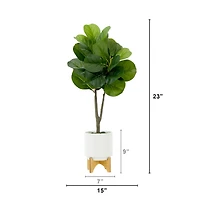 33" Artificial Green Fiddle Fig with Stand Planter