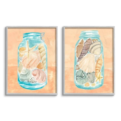 Stupell Industries Sea Shells In Jar Gray Framed Wall Art Set