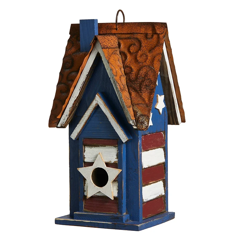 Glitzhome® 12.25" Patriotic Distressed Wood Villa Birdhouse