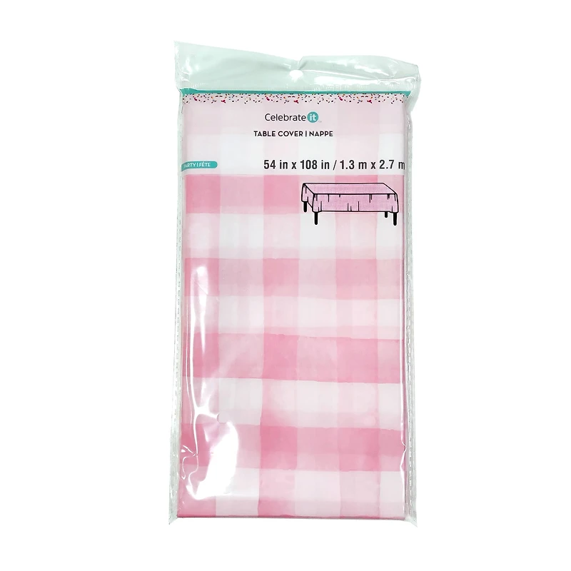 24 Pack: 54" x 108" Pink Gingham Plastic Table Cover by Celebrate It™