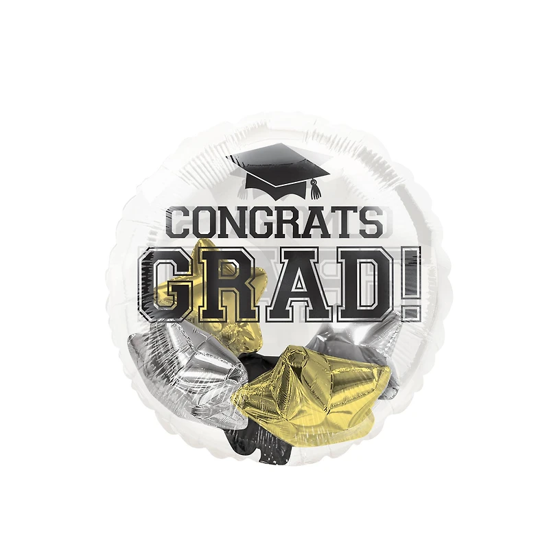 20" Black, Silver & Gold Stars Congrats Grad Balloon