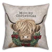 Moo-ey Christmas 18" x 18" Spun Poly Pillow