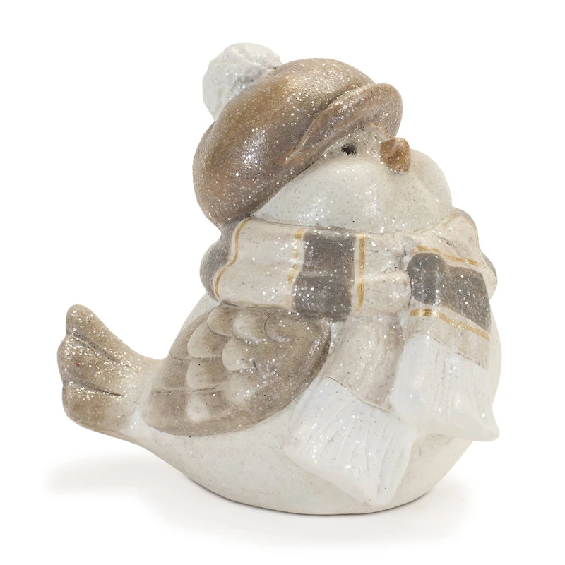 Glittered Winter Bird with Hat Figurines Set