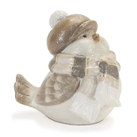 Glittered Winter Bird with Hat Figurines Set