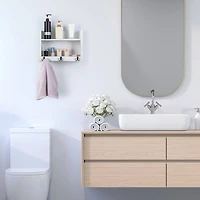 Rustic Wood Floating Storage Shelf with 3 Hooks