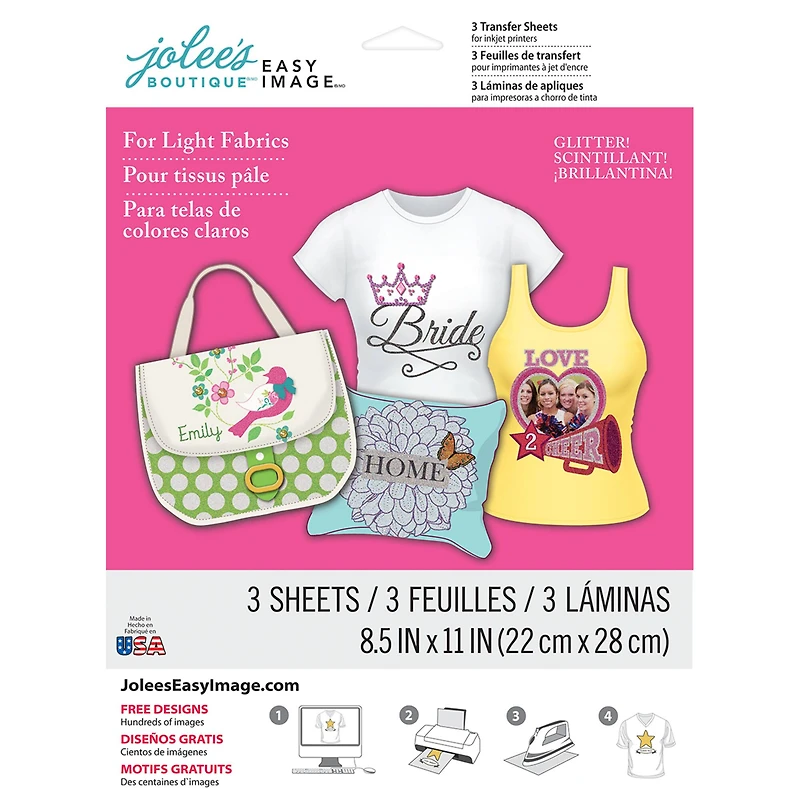 Jolee's® Easy Image Glitter For Light Fabrics Transfer Sheets