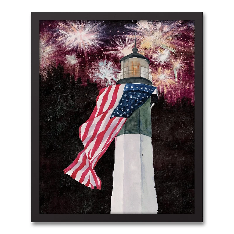 Patriotic Lighthouse Black Framed Canvas