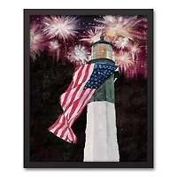 Patriotic Lighthouse Black Framed Canvas
