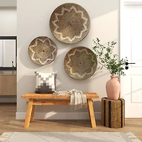 Brown Banana Leaf Handmade Linear Wrapped Accent Table with Navy Stripes