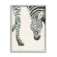 Stupell Industries Zebra Grazing Striped Safari Animal Hoof Detail in Gray Frame Wall Art