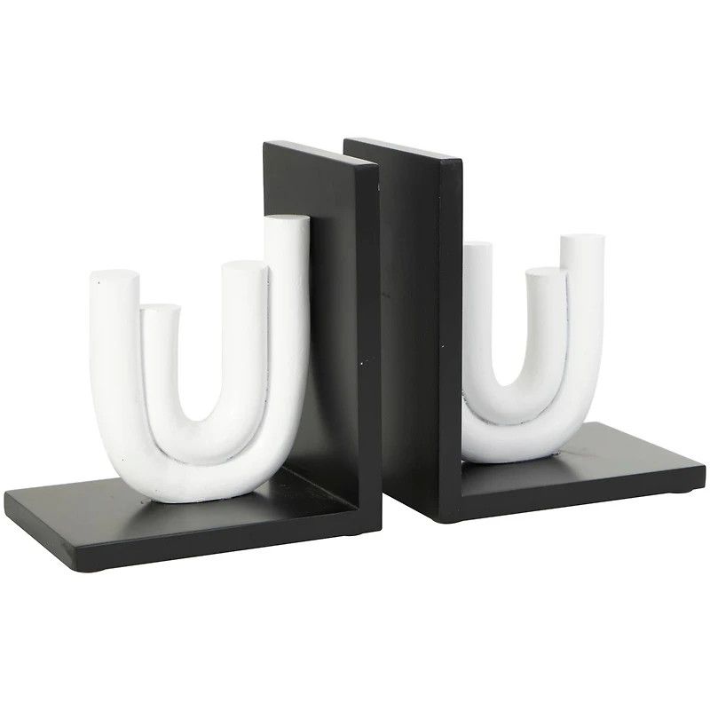 7" White MDF Abstract Layered U-Shaped Bookends with Black Stands Set