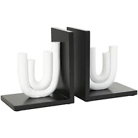 7" White MDF Abstract Layered U-Shaped Bookends with Black Stands Set