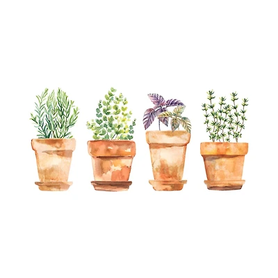 RoomMates Brown & Green Watercolor Potted Herbs Wall Decals