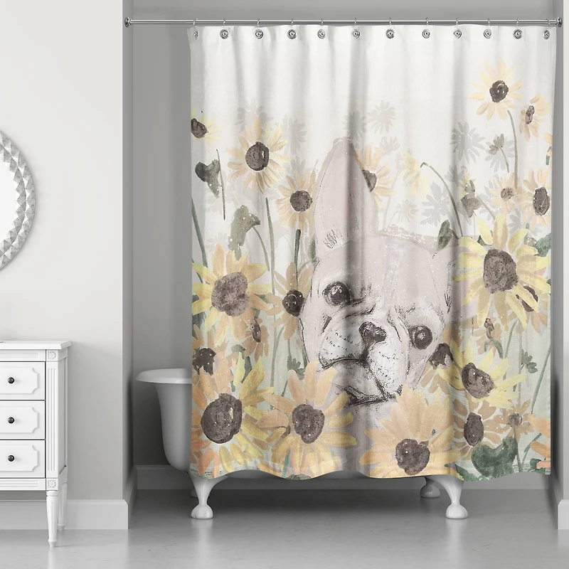 Frenchie Sunflower Field 71" x 74" Shower Curtain