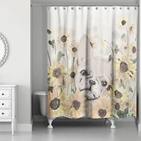 Frenchie Sunflower Field 71" x 74" Shower Curtain