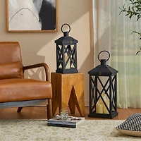 Glitzhome® Black Farmhouse Wood & Metal Lanterns Set